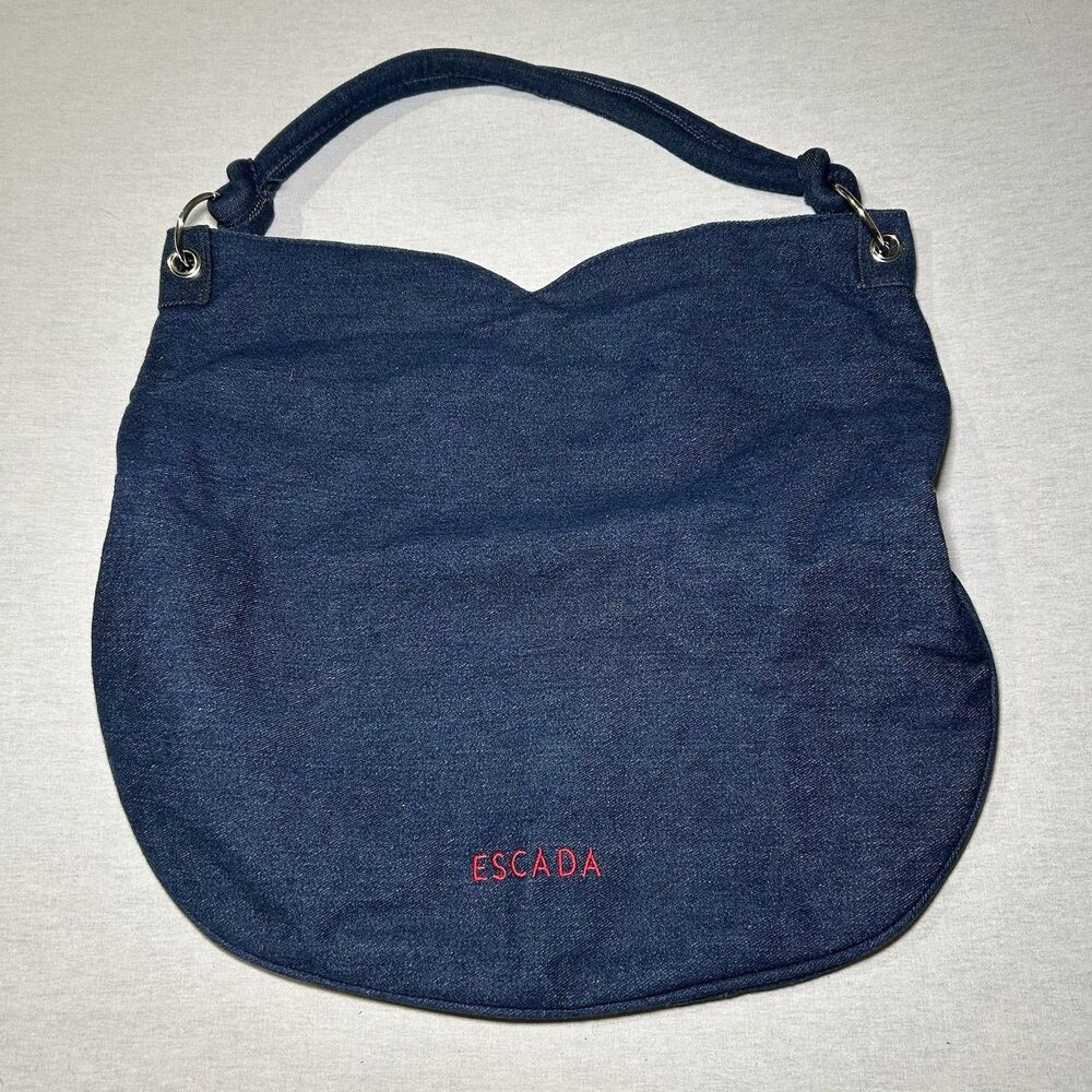 vintage Escada Ibiza Hippie denim hobo bag featuring red embroidered